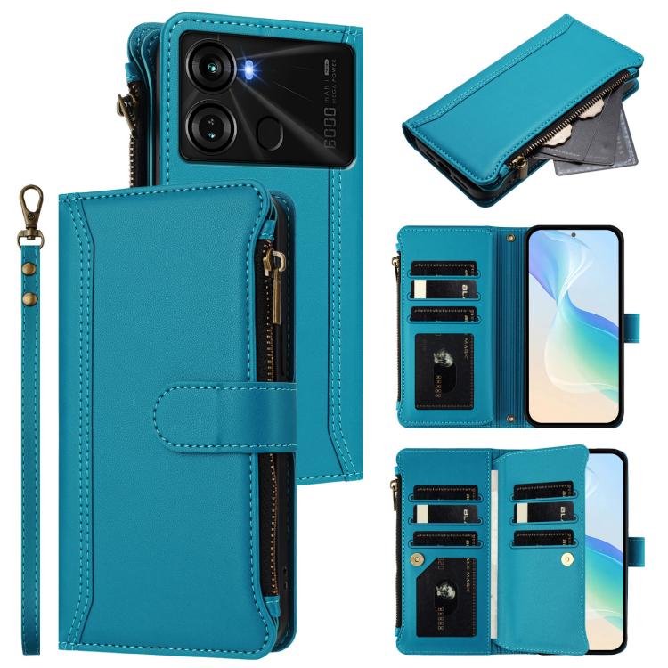 Magnetic Closure 9 Card Slots Zipper Leather Case with Hand Strap, For itel A70, For itel A60 / A60s, For itel S23+, For itel S23, For itel S18 / Vision 5, For itel P40, For itel P38 / S17 / Vision 3, For itel S17 / Vision 3