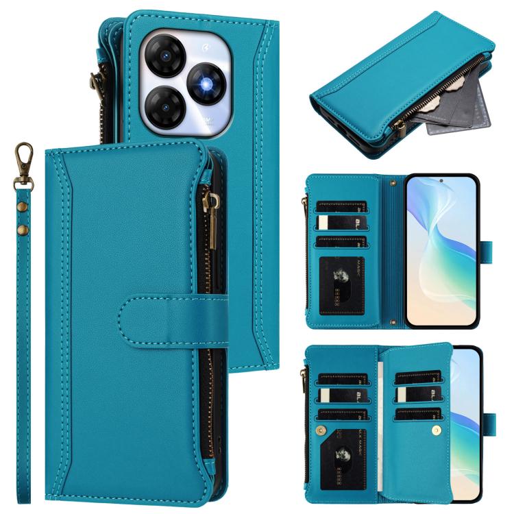 Magnetic Closure 9 Card Slots Zipper Leather Case with Hand Strap, For itel A50C, For itel A50, For itel P55 5G, For itel RS4, For itel S24, For itel P55+, For itel P55 4G / Smart 8, For itel A05s