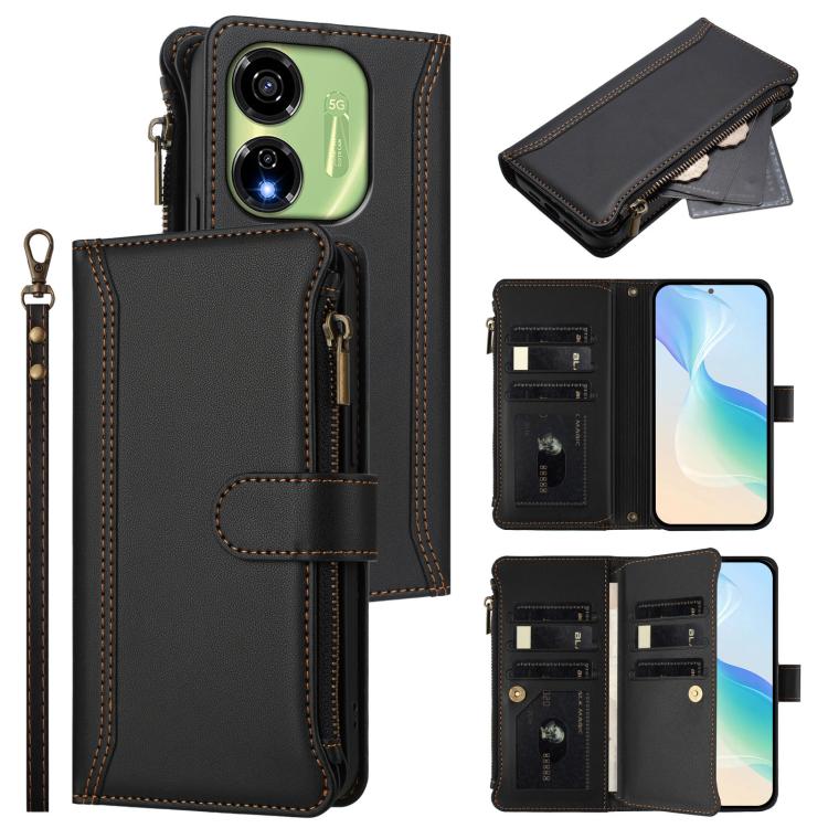 Magnetic Closure 9 Card Slots Zipper Leather Case with Hand Strap, For itel A50C, For itel A50, For itel P55 5G, For itel RS4, For itel S24, For itel P55+, For itel P55 4G / Smart 8, For itel A05s