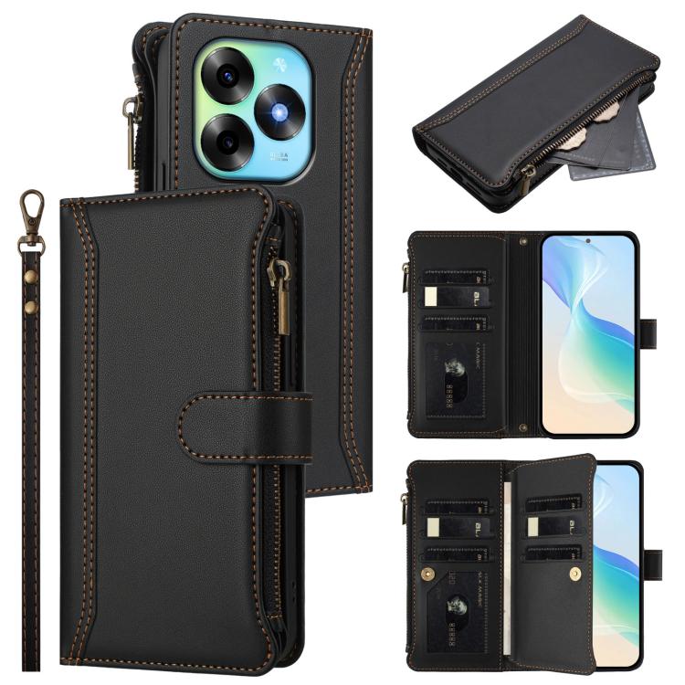 Magnetic Closure 9 Card Slots Zipper Leather Case with Hand Strap, For itel A70, For itel A60 / A60s, For itel S23+, For itel S23, For itel S18 / Vision 5, For itel P40, For itel P38 / S17 / Vision 3, For itel S17 / Vision 3