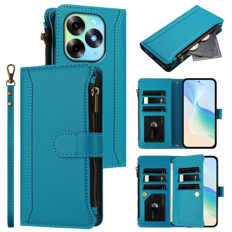 Magnetic Closure 9 Card Slots Zipper Leather Case with Hand Strap, For itel A70, For itel A60 / A60s, For itel S23+, For itel S23, For itel S18 / Vision 5, For itel P40, For itel P38 / S17 / Vision 3, For itel S17 / Vision 3