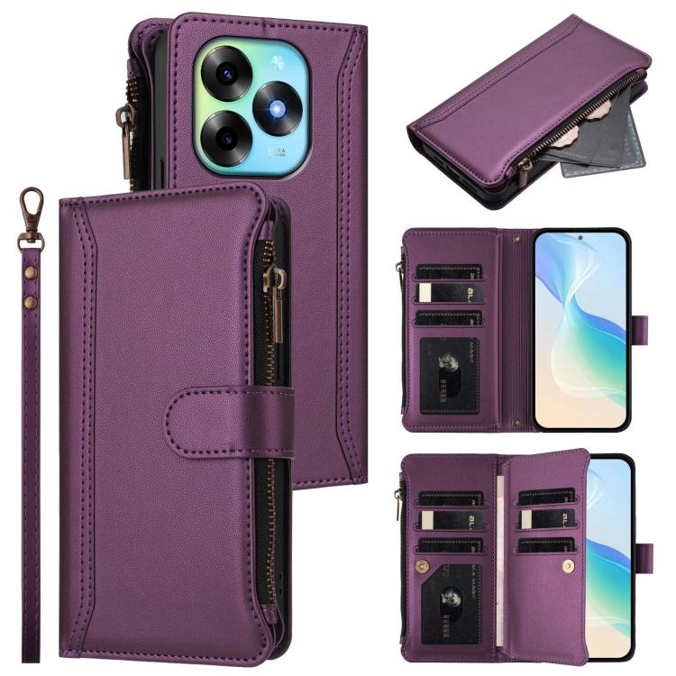 Magnetic Closure 9 Card Slots Zipper Leather Case with Hand Strap, For itel A70, For itel A60 / A60s, For itel S23+, For itel S23, For itel S18 / Vision 5, For itel P40, For itel P38 / S17 / Vision 3, For itel S17 / Vision 3