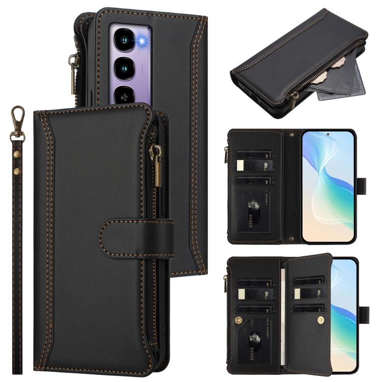 Magnetic Closure 9 Card Slots Zipper Leather Case with Hand Strap, For itel A200 4G/A200+ 4G Global, For itel A90 4G, For itel A95 5G, For itel City 100, For itel A58 Lite / A49 Play, For itel S25 Ultra 4G, For itel S25 4G, For itel A80 4G