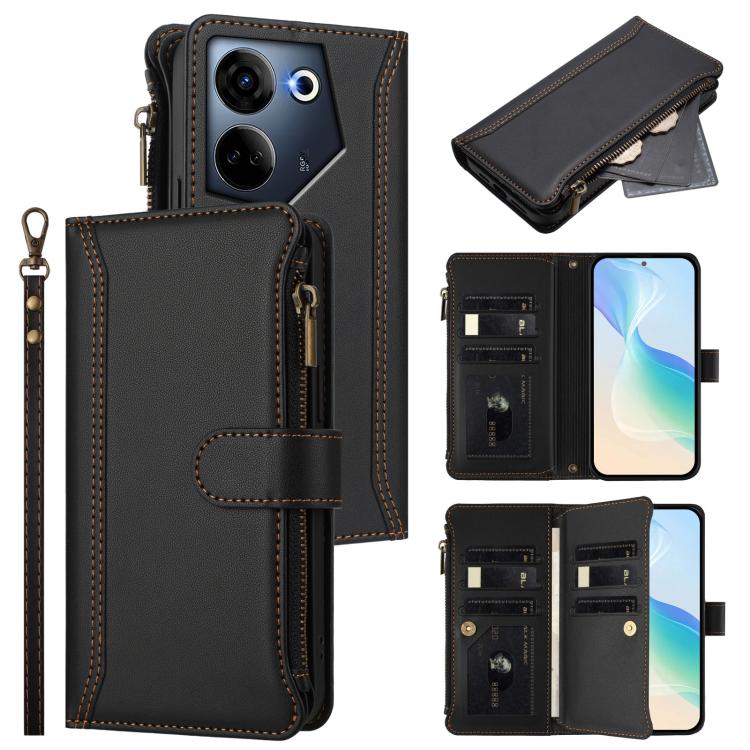 Magnetic Closure 9 Card Slots Zipper Leather Case with Hand Strap, For Tecno Pova 5 Pro 5G, For Tecno Pova Neo 3, For Tecno Pova 5 4G, For Tecno Camon 20 Premier 5G, For Tecno Camon 20 Pro 5G, For Tecno Camon 20 4G / 20 Pro 4G                          ...