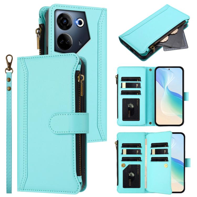 Magnetic Closure 9 Card Slots Zipper Leather Case with Hand Strap, For Tecno Pova 5 Pro 5G, For Tecno Pova Neo 3, For Tecno Pova 5 4G, For Tecno Camon 20 Premier 5G, For Tecno Camon 20 Pro 5G, For Tecno Camon 20 4G / 20 Pro 4G                          ...