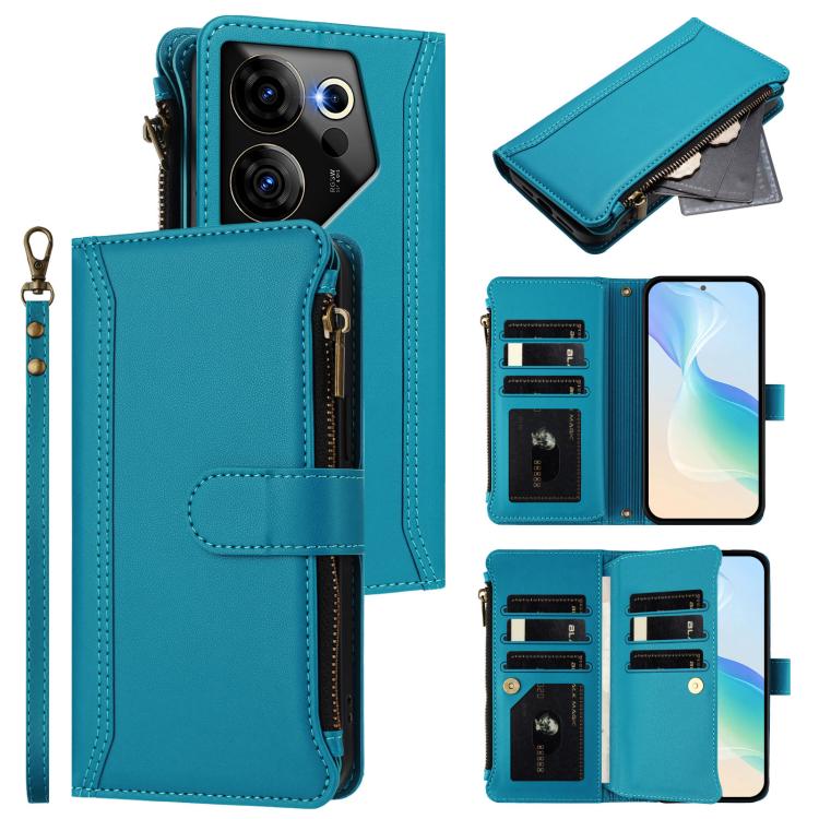 Magnetic Closure 9 Card Slots Zipper Leather Case with Hand Strap, For Tecno Pova 5 Pro 5G, For Tecno Pova Neo 3, For Tecno Pova 5 4G, For Tecno Camon 20 Premier 5G, For Tecno Camon 20 Pro 5G, For Tecno Camon 20 4G / 20 Pro 4G                          ...
