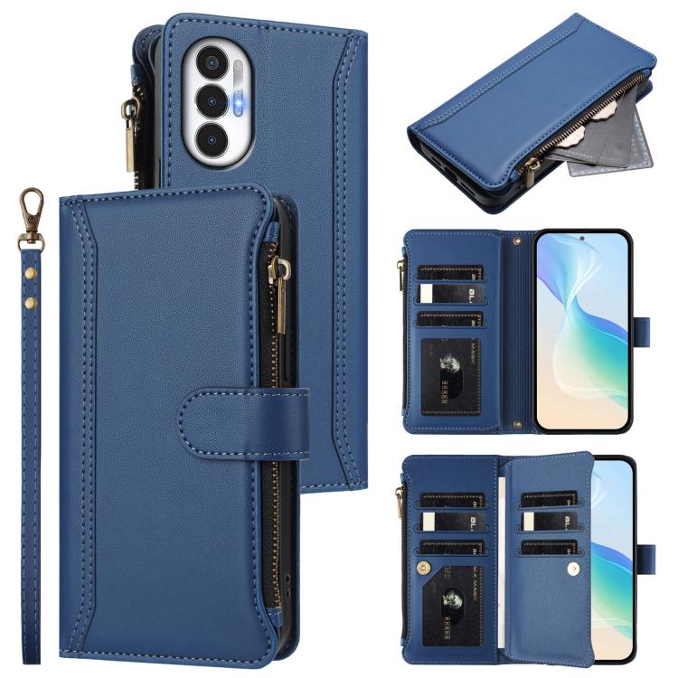 Magnetic Closure 9 Card Slots Zipper Leather Case with Hand Strap, For Tecno Pova 3, For Tecno Spark 6 Go/Spark Go 2021
