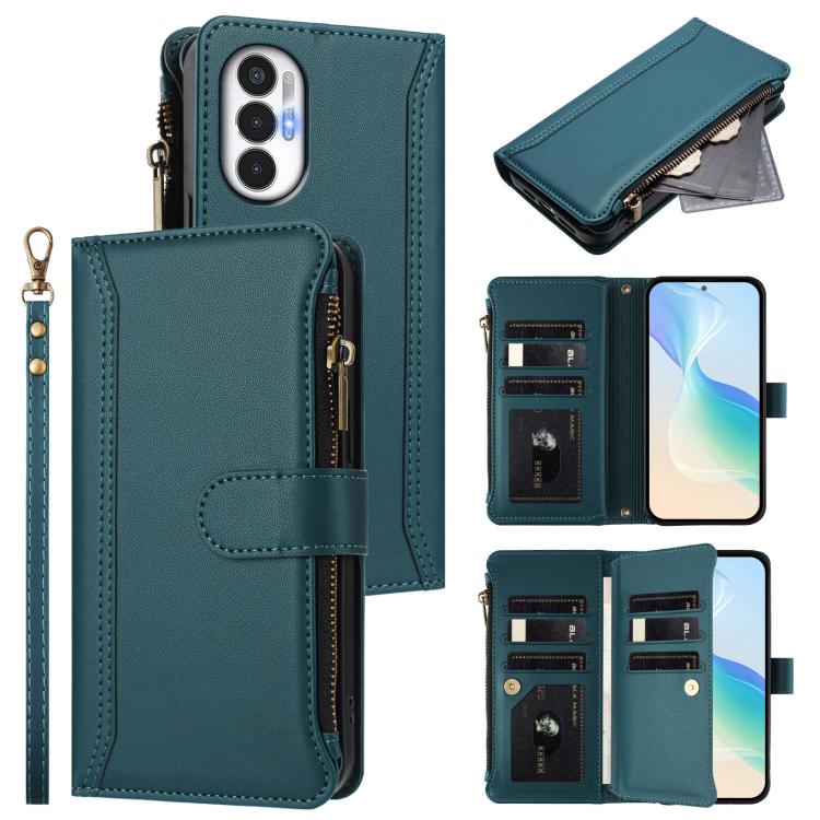 Magnetic Closure 9 Card Slots Zipper Leather Case with Hand Strap, For Tecno Pova 3, For Tecno Spark 6 Go/Spark Go 2021