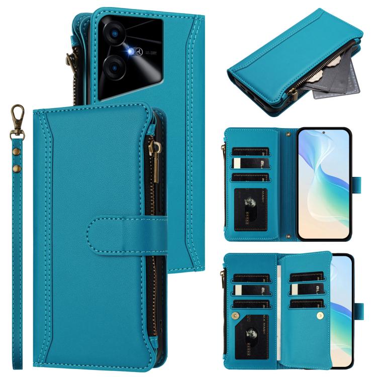 Magnetic Closure 9 Card Slots Zipper Leather Case with Hand Strap, For Tecno Pova 5 Pro 5G, For Tecno Pova Neo 3, For Tecno Pova 5 4G, For Tecno Camon 20 Premier 5G, For Tecno Camon 20 Pro 5G, For Tecno Camon 20 4G / 20 Pro 4G                          ...