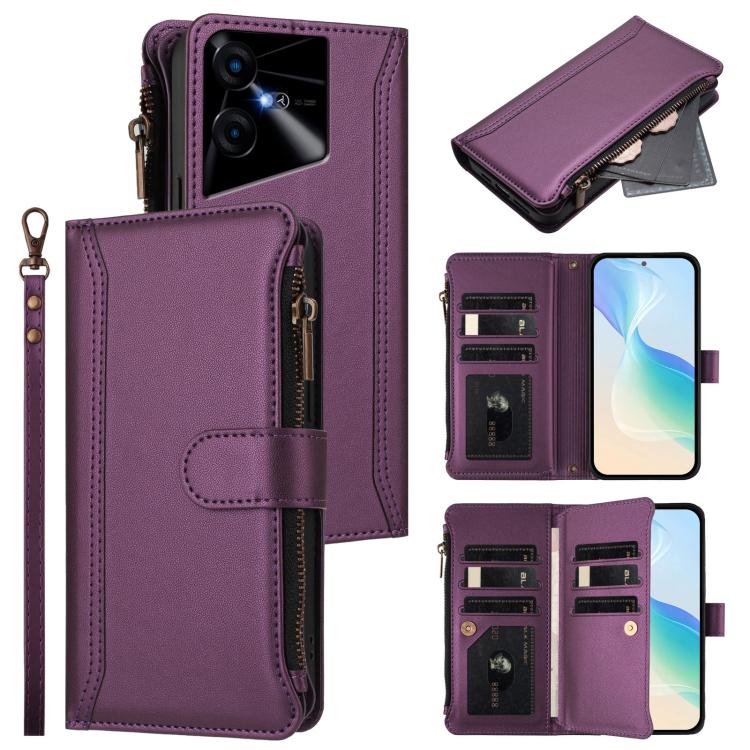 Magnetic Closure 9 Card Slots Zipper Leather Case with Hand Strap, For Tecno Pova 5 Pro 5G, For Tecno Pova Neo 3, For Tecno Pova 5 4G, For Tecno Camon 20 Premier 5G, For Tecno Camon 20 Pro 5G, For Tecno Camon 20 4G / 20 Pro 4G                          ...