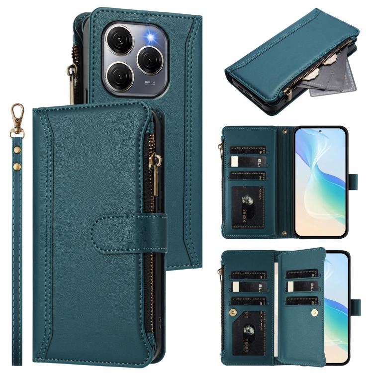 Magnetic Closure 9 Card Slots Zipper Leather Case with Hand Strap, For Tecno Spark 30 5G, For Tecno Spark 30 5G/Pova 6 Neo 5G, For Tecno Spark 30 Pro 4G, For Tecno Spark 30 4G, For Tecno Spark 30C 4G, For Tecno Spark 20 Pro 5G, For Tecno Pop 6C / A18  ...