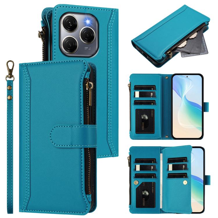 Magnetic Closure 9 Card Slots Zipper Leather Case with Hand Strap, For Tecno Spark 30 5G, For Tecno Spark 30 5G/Pova 6 Neo 5G, For Tecno Spark 30 Pro 4G, For Tecno Spark 30 4G, For Tecno Spark 30C 4G, For Tecno Spark 20 Pro 5G, For Tecno Pop 6C / A18  ...