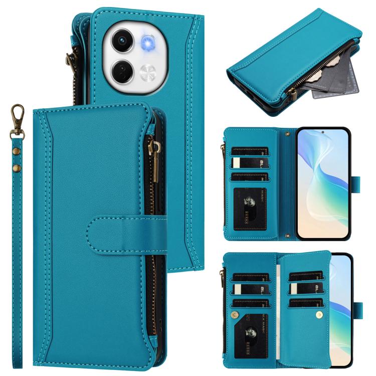 Magnetic Closure 9 Card Slots Zipper Leather Case with Hand Strap, For Tecno Spark 30 5G, For Tecno Spark 30 5G/Pova 6 Neo 5G, For Tecno Spark 30 Pro 4G, For Tecno Spark 30 4G, For Tecno Spark 30C 4G, For Tecno Spark 20 Pro 5G, For Tecno Pop 6C / A18  ...