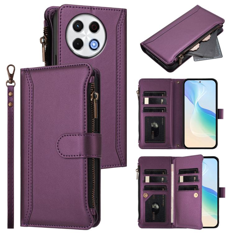 Magnetic Closure 9 Card Slots Zipper Leather Case with Hand Strap, For Tecno Spark 30 5G, For Tecno Spark 30 5G/Pova 6 Neo 5G, For Tecno Spark 30 Pro 4G, For Tecno Spark 30 4G, For Tecno Spark 30C 4G, For Tecno Spark 20 Pro 5G, For Tecno Pop 6C / A18  ...