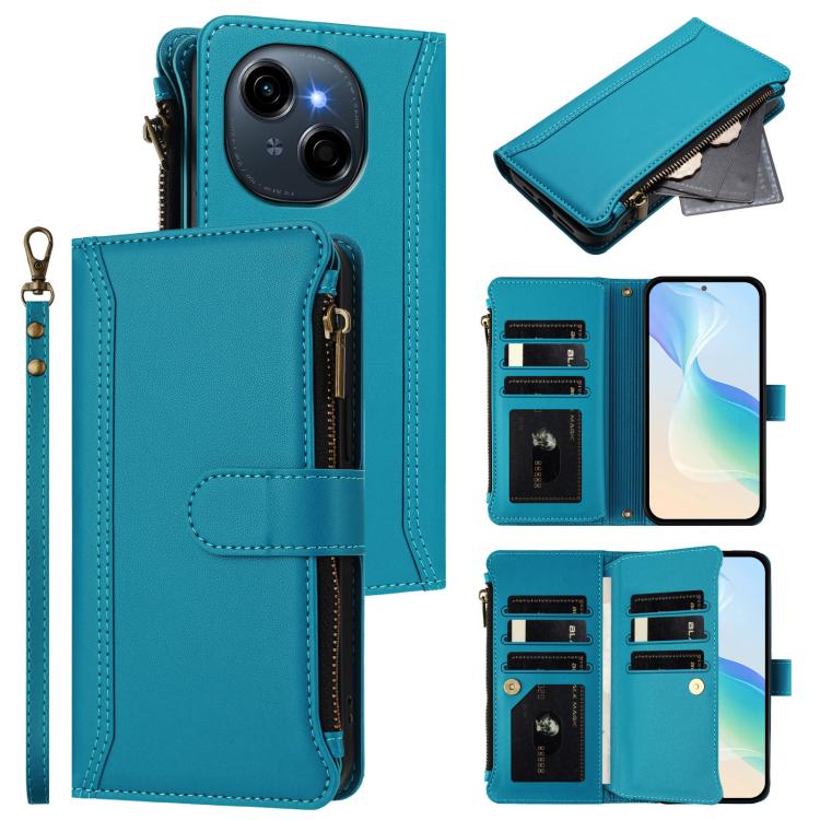 Magnetic Closure 9 Card Slots Zipper Leather Case with Hand Strap, For Tecno Camon 50 Pro 4G, For Tecno Camon 50 4G / CN5, For Tecno Spark Slim 5G, For Tecno Spark Go 1 / 1S / Pop 9, For Tecno Camon 40 Pro 4G Global, For Tecno Camon 40 4G              ...
