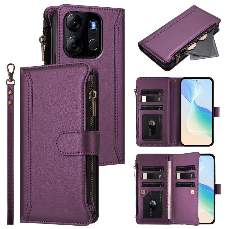 Magnetic Closure 9 Card Slots Zipper Leather Case with Hand Strap, For Tecno Pova 5 Pro 5G, For Tecno Pova Neo 3, For Tecno Pova 5 4G, For Tecno Camon 20 Premier 5G, For Tecno Camon 20 Pro 5G, For Tecno Camon 20 4G / 20 Pro 4G                          ...