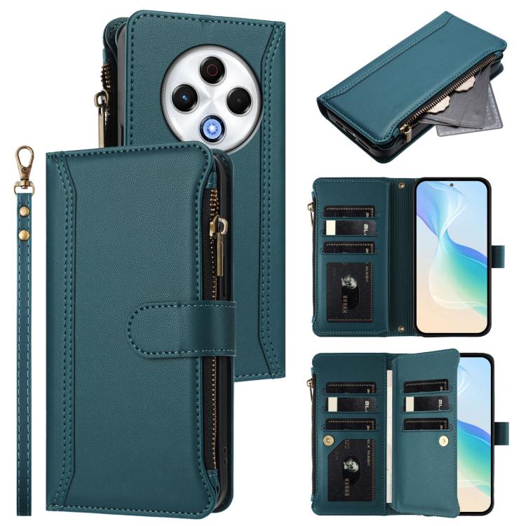 Magnetic Closure 9 Card Slots Zipper Leather Case with Hand Strap, For Tecno Spark 30 5G, For Tecno Spark 30 5G/Pova 6 Neo 5G, For Tecno Spark 30 Pro 4G, For Tecno Spark 30 4G, For Tecno Spark 30C 4G, For Tecno Spark 20 Pro 5G, For Tecno Pop 6C / A18  ...