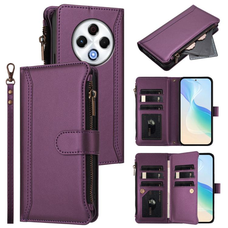 Magnetic Closure 9 Card Slots Zipper Leather Case with Hand Strap, For Tecno Spark 30 5G, For Tecno Spark 30 5G/Pova 6 Neo 5G, For Tecno Spark 30 Pro 4G, For Tecno Spark 30 4G, For Tecno Spark 30C 4G, For Tecno Spark 20 Pro 5G, For Tecno Pop 6C / A18  ...