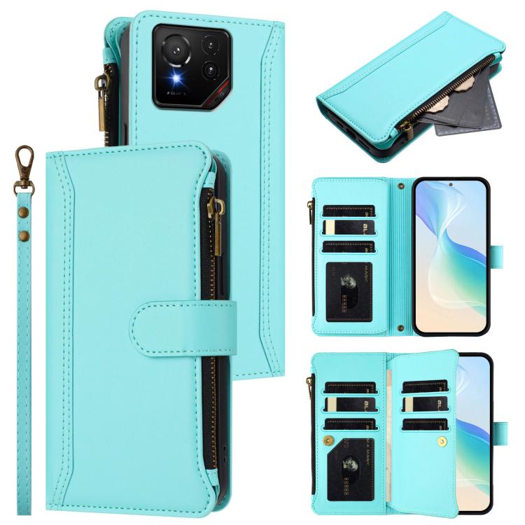 Magnetic Closure 9 Card Slots Zipper Leather Case with Hand Strap, For Asus Zenfone 12 Ultra, For Asus ROG Phone 9 / 9 Pro, For Asus Zenfone 11 Ultra, For Asus ROG Phone 8 / 8 Pro