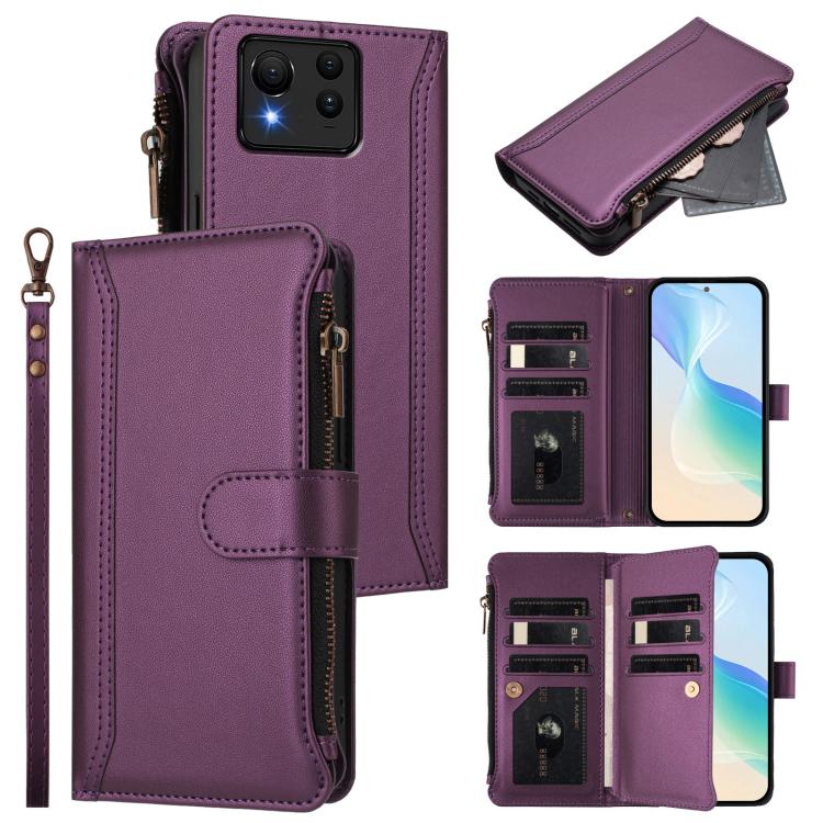 Magnetic Closure 9 Card Slots Zipper Leather Case with Hand Strap, For Asus Zenfone 12 Ultra, For Asus ROG Phone 9 / 9 Pro, For Asus Zenfone 11 Ultra, For Asus ROG Phone 8 / 8 Pro