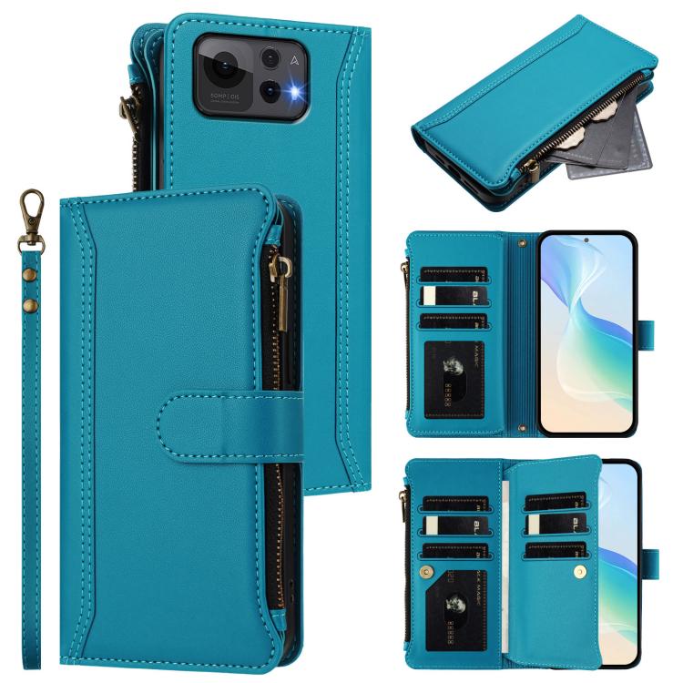 Magnetic Closure 9 Card Slots Zipper Leather Case with Hand Strap, For Asus Zenfone 12 Ultra, For Asus ROG Phone 9 / 9 Pro, For Asus Zenfone 11 Ultra, For Asus ROG Phone 8 / 8 Pro