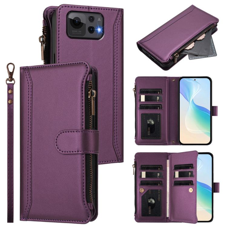 Magnetic Closure 9 Card Slots Zipper Leather Case with Hand Strap, For Asus Zenfone 12 Ultra, For Asus ROG Phone 9 / 9 Pro, For Asus Zenfone 11 Ultra, For Asus ROG Phone 8 / 8 Pro