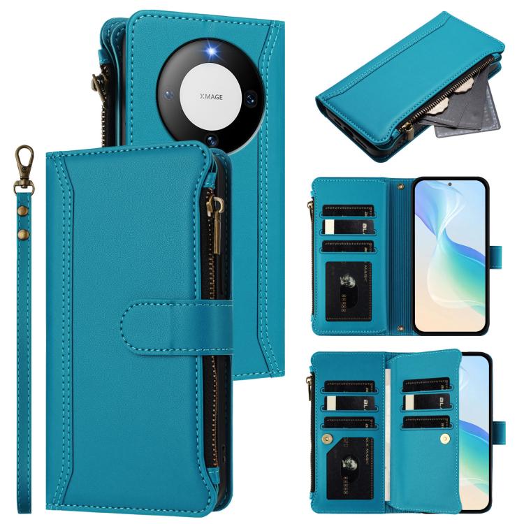 Magnetic Closure 9 Card Slots Zipper Leather Case with Hand Strap, For Huawei Pura 70, For Huawei Mate 60 Pro / 60 Pro+, For Huawei Mate 60, For Huawei P60 Art, For Huawei P60 / P60 Pro, For Huawei Enjoy 50 Pro 4G, For Huawei Enjoy 50 4G