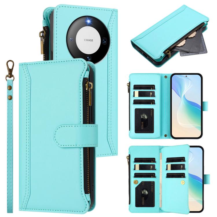 Magnetic Closure 9 Card Slots Zipper Leather Case with Hand Strap, For Huawei Pura 70, For Huawei Mate 60 Pro / 60 Pro+, For Huawei Mate 60, For Huawei P60 Art, For Huawei P60 / P60 Pro, For Huawei Enjoy 50 Pro 4G, For Huawei Enjoy 50 4G