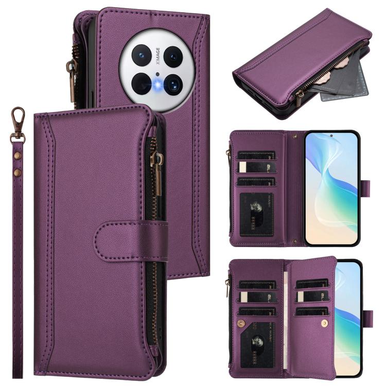 Magnetic Closure 9 Card Slots Zipper Leather Case with Hand Strap, For Huawei Enjoy 80 5G, For Huawei Mate 70 Pro / 70 Pro+, For Huawei Mate 70, For Huawei nova 13 Pro, For Huawei nova 13 / nova 12, For Huawei Pura 70 Pro 5G / 70 Pro+ 5G               ...