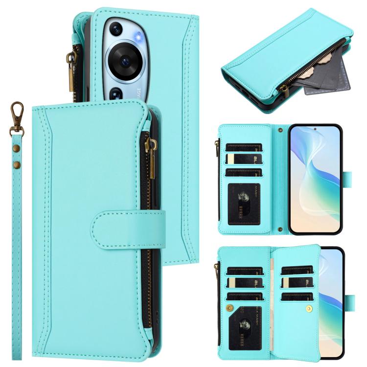 Magnetic Closure 9 Card Slots Zipper Leather Case with Hand Strap, For Huawei Pura 70, For Huawei Mate 60 Pro / 60 Pro+, For Huawei Mate 60, For Huawei P60 Art, For Huawei P60 / P60 Pro, For Huawei Enjoy 50 Pro 4G, For Huawei Enjoy 50 4G