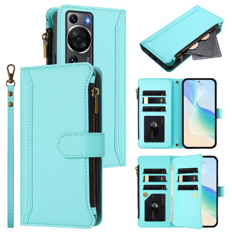 Magnetic Closure 9 Card Slots Zipper Leather Case with Hand Strap, For Huawei Pura 70, For Huawei Mate 60 Pro / 60 Pro+, For Huawei Mate 60, For Huawei P60 Art, For Huawei P60 / P60 Pro, For Huawei Enjoy 50 Pro 4G, For Huawei Enjoy 50 4G
