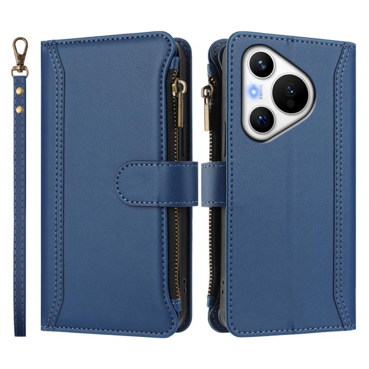 Magnetic Closure 9 Card Slots Zipper Leather Case with Hand Strap, For Huawei Pura 70, For Huawei Mate 60 Pro / 60 Pro+, For Huawei Mate 60, For Huawei P60 Art, For Huawei P60 / P60 Pro, For Huawei Enjoy 50 Pro 4G, For Huawei Enjoy 50 4G