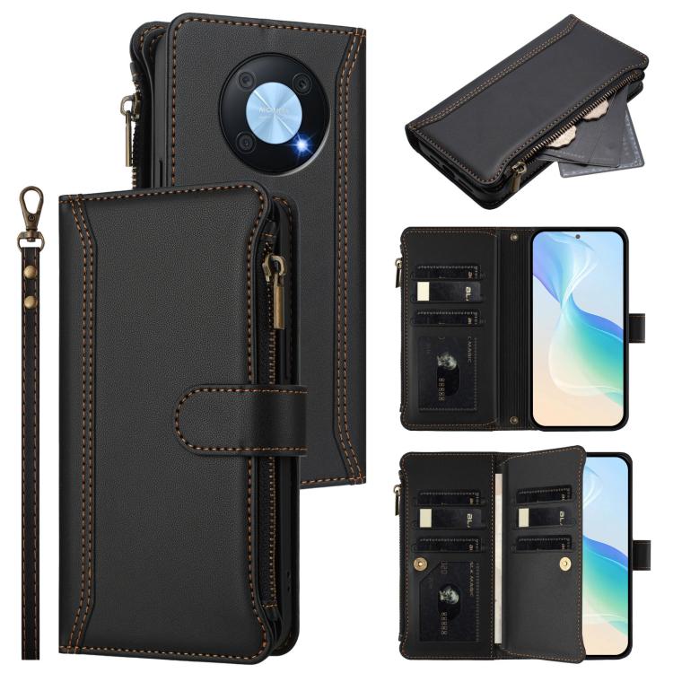 Magnetic Closure 9 Card Slots Zipper Leather Case with Hand Strap, For Huawei Pura 70, For Huawei Mate 60 Pro / 60 Pro+, For Huawei Mate 60, For Huawei P60 Art, For Huawei P60 / P60 Pro, For Huawei Enjoy 50 Pro 4G, For Huawei Enjoy 50 4G