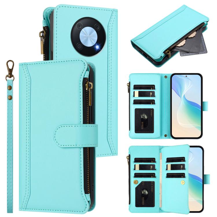 Magnetic Closure 9 Card Slots Zipper Leather Case with Hand Strap, For Huawei Pura 70, For Huawei Mate 60 Pro / 60 Pro+, For Huawei Mate 60, For Huawei P60 Art, For Huawei P60 / P60 Pro, For Huawei Enjoy 50 Pro 4G, For Huawei Enjoy 50 4G
