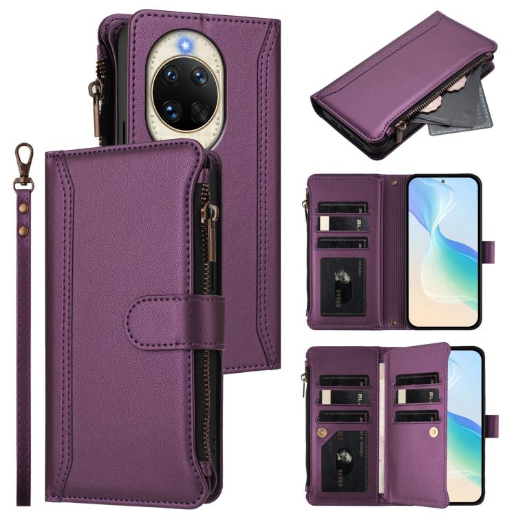 Magnetic Closure 9 Card Slots Zipper Leather Case with Hand Strap, For Huawei nova 14, For Huawei nova 16, For Huawei Pura 90 Pro Max 5G, For Huawei Pura 90 Pro 5G, For Huawei Mate 70 Air 5G, For Huawei Enjoy 80s 4G, For Huawei nova 14 Ultra           ...