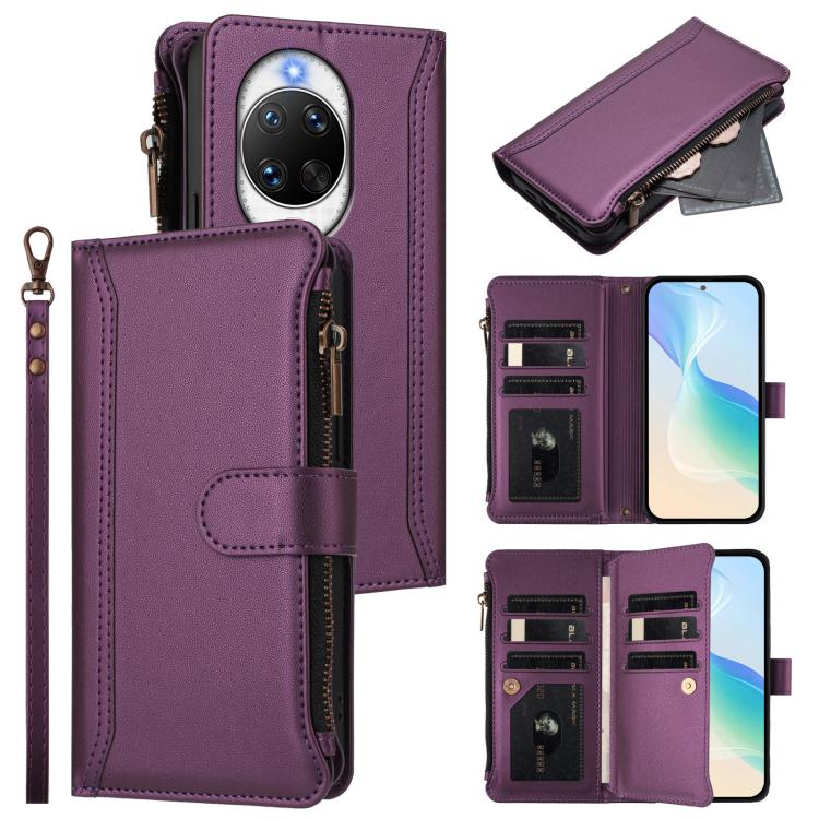 Magnetic Closure 9 Card Slots Zipper Leather Case with Hand Strap, For Huawei nova 14, For Huawei nova 16, For Huawei Pura 90 Pro Max 5G, For Huawei Pura 90 Pro 5G, For Huawei Mate 70 Air 5G, For Huawei Enjoy 80s 4G, For Huawei nova 14 Ultra           ...