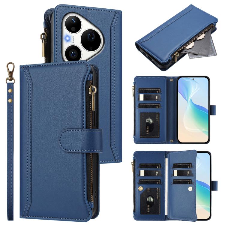 Magnetic Closure 9 Card Slots Zipper Leather Case with Hand Strap, For Huawei nova 14, For Huawei nova 16, For Huawei Pura 90 Pro Max 5G, For Huawei Pura 90 Pro 5G, For Huawei Mate 70 Air 5G, For Huawei Enjoy 80s 4G, For Huawei nova 14 Ultra           ...