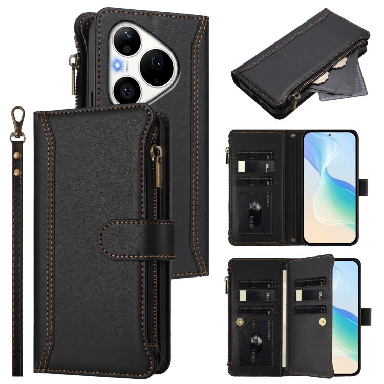 Magnetic Closure 9 Card Slots Zipper Leather Case with Hand Strap, For Huawei nova 14, For Huawei nova 16, For Huawei Pura 90 Pro Max 5G, For Huawei Pura 90 Pro 5G, For Huawei Mate 70 Air 5G, For Huawei Enjoy 80s 4G, For Huawei nova 14 Ultra           ...