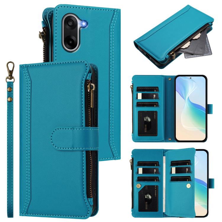 Magnetic Closure 9 Card Slots Zipper Leather Case with Hand Strap, For OnePlus Turbo 6X Pro 5G, For OnePlus Nord CE6 Lite, For OnePlus Turbo 6V / Turbo 6, For OnePlus Ace 5 Ultra, For OnePlus Ace 5 Racing, For OnePlus 13T 5G                            ...