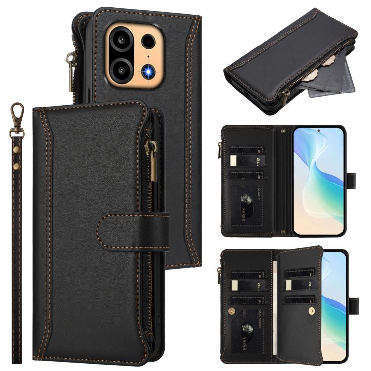 Magnetic Closure 9 Card Slots Zipper Leather Case with Hand Strap, For OnePlus Turbo 6X Pro 5G, For OnePlus Nord CE6 Lite, For OnePlus Turbo 6V / Turbo 6, For OnePlus Ace 5 Ultra, For OnePlus Ace 5 Racing, For OnePlus 13T 5G                            ...