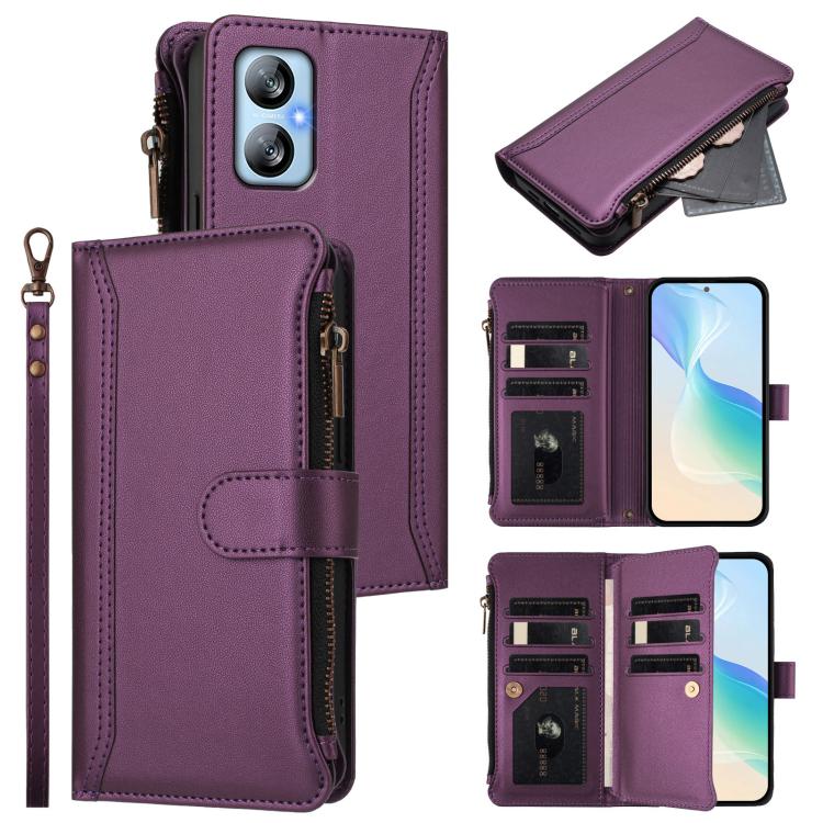 Magnetic Closure 9 Card Slots Zipper Leather Case with Hand Strap, For Blackview Oscal Flat 1C, For Blackview Wave 6C, For Blackview Shark 8 / Oscal Tiger 12, For Blackview A52 / A52 Pro, For Blackview A53