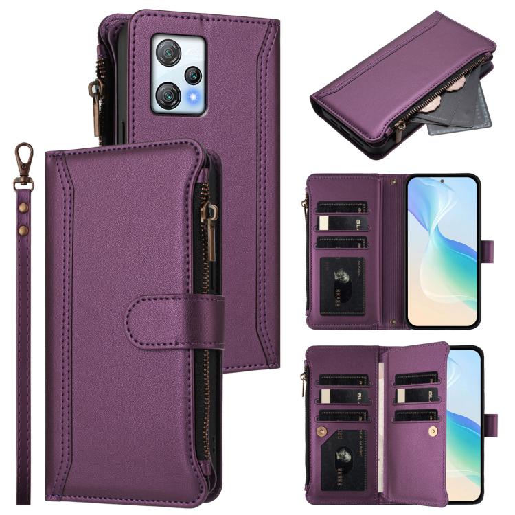 Magnetic Closure 9 Card Slots Zipper Leather Case with Hand Strap, For Blackview Oscal Flat 1C, For Blackview Wave 6C, For Blackview Shark 8 / Oscal Tiger 12, For Blackview A52 / A52 Pro, For Blackview A53