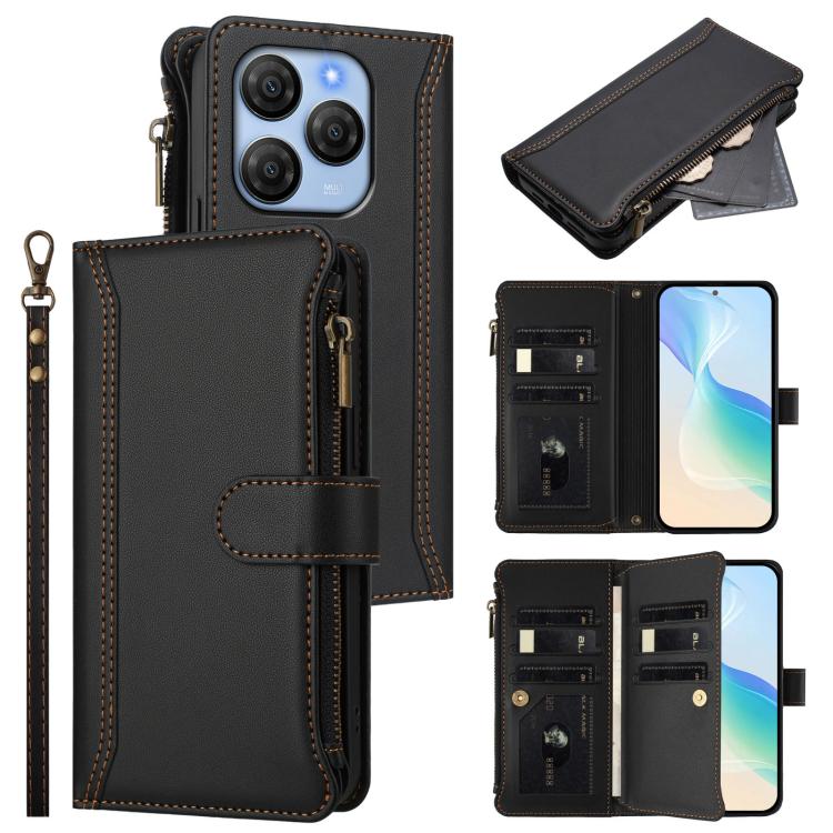 Magnetic Closure 9 Card Slots Zipper Leather Case with Hand Strap, For Blackview Wave 7C, For Blackview Wave 10, For Blackview Shark 6, For Blackview Oscal Tiger 13, For Blackview Wave 8C / 8 / Oscal Flat 2, For Blackview Shark 9 5G                    ...