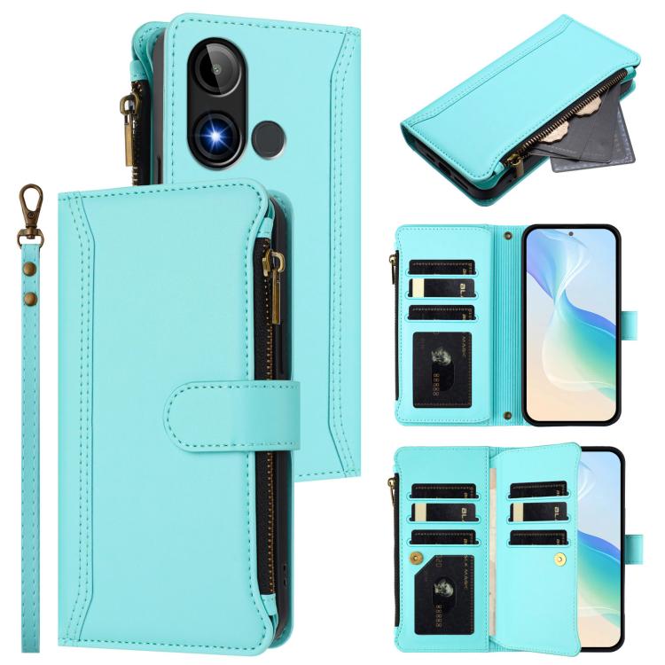 Magnetic Closure 9 Card Slots Zipper Leather Case with Hand Strap, For BLU G95, For BLU Bold N4, For BLU Bold K10 / G54, For BLU G54, For BLU G64, For BLU Bold K50, For BLU C9, For BLU View 5 Pro