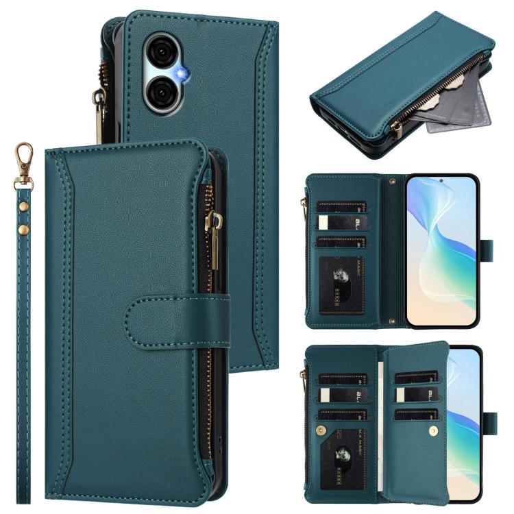 Magnetic Closure 9 Card Slots Zipper Leather Case with Hand Strap, For BLU View 5, For BLU View Speed 5G, For BLU G53