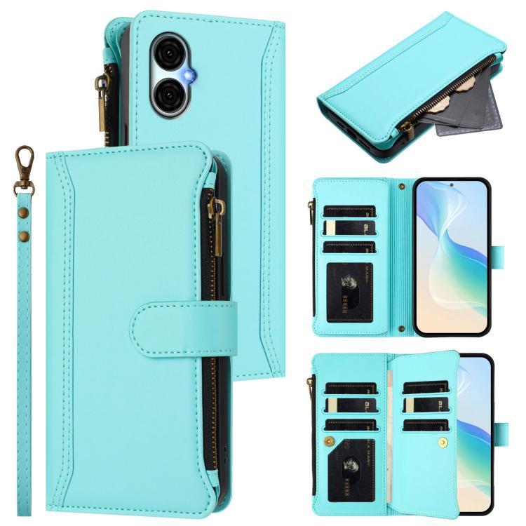 Magnetic Closure 9 Card Slots Zipper Leather Case with Hand Strap, For BLU View 5, For BLU View Speed 5G, For BLU G53