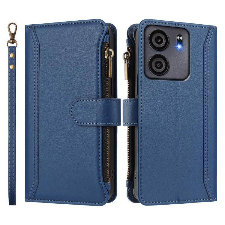 Magnetic Closure 9 Card Slots Zipper Leather Case with Hand Strap, For BLU View 5, For BLU View Speed 5G, For BLU G53