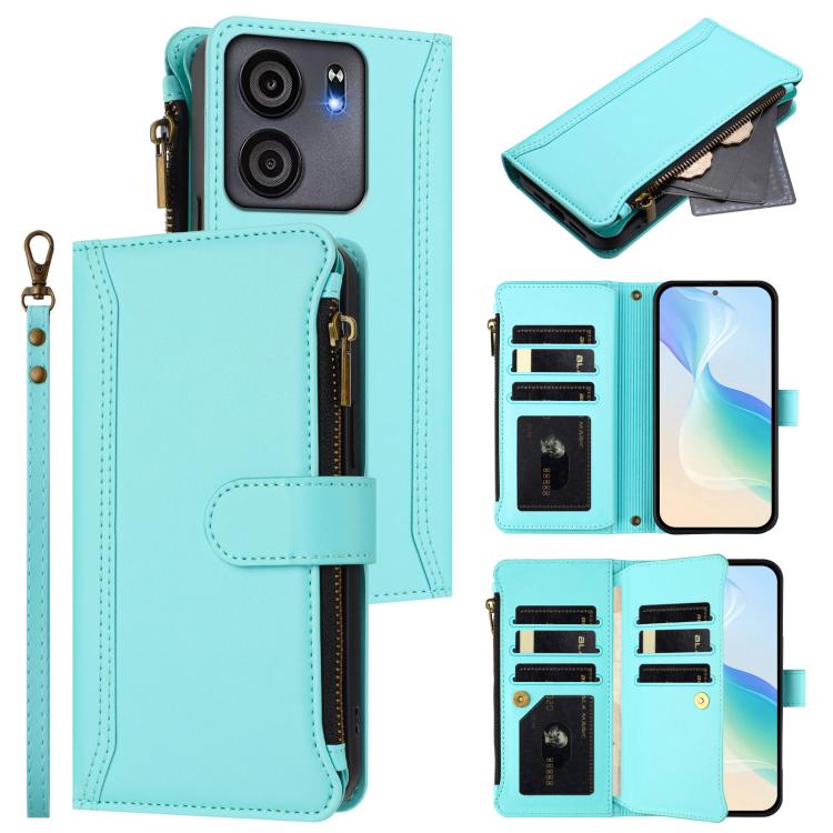 Magnetic Closure 9 Card Slots Zipper Leather Case with Hand Strap, For BLU View 5, For BLU View Speed 5G, For BLU G53