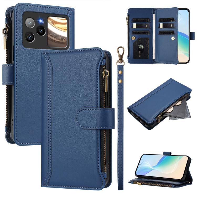 Magnetic Closure 9 Card Slots Zipper Leather Case with Hand Strap, For BLU G95, For BLU Bold N4, For BLU Bold K10 / G54, For BLU G54, For BLU G64, For BLU Bold K50, For BLU C9, For BLU View 5 Pro