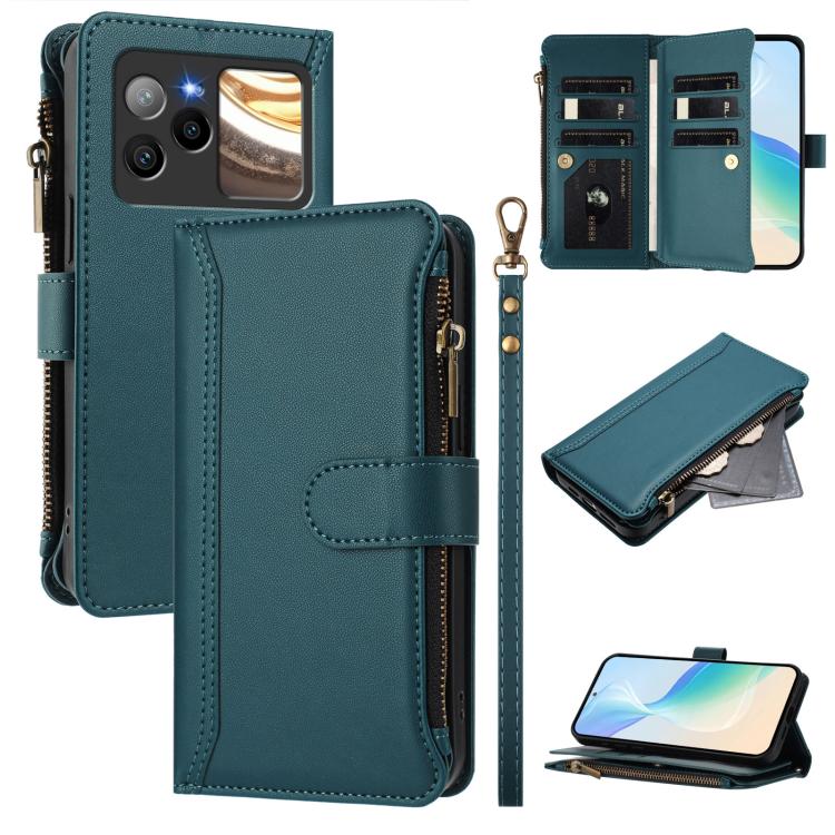 Magnetic Closure 9 Card Slots Zipper Leather Case with Hand Strap, For BLU G95, For BLU Bold N4, For BLU Bold K10 / G54, For BLU G54, For BLU G64, For BLU Bold K50, For BLU C9, For BLU View 5 Pro